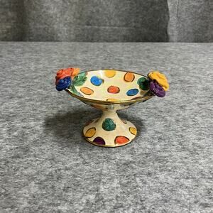 Vintage Mary Rose Young Pottery Trinket Dish Flowers Dots Footed 2005 Cocktail